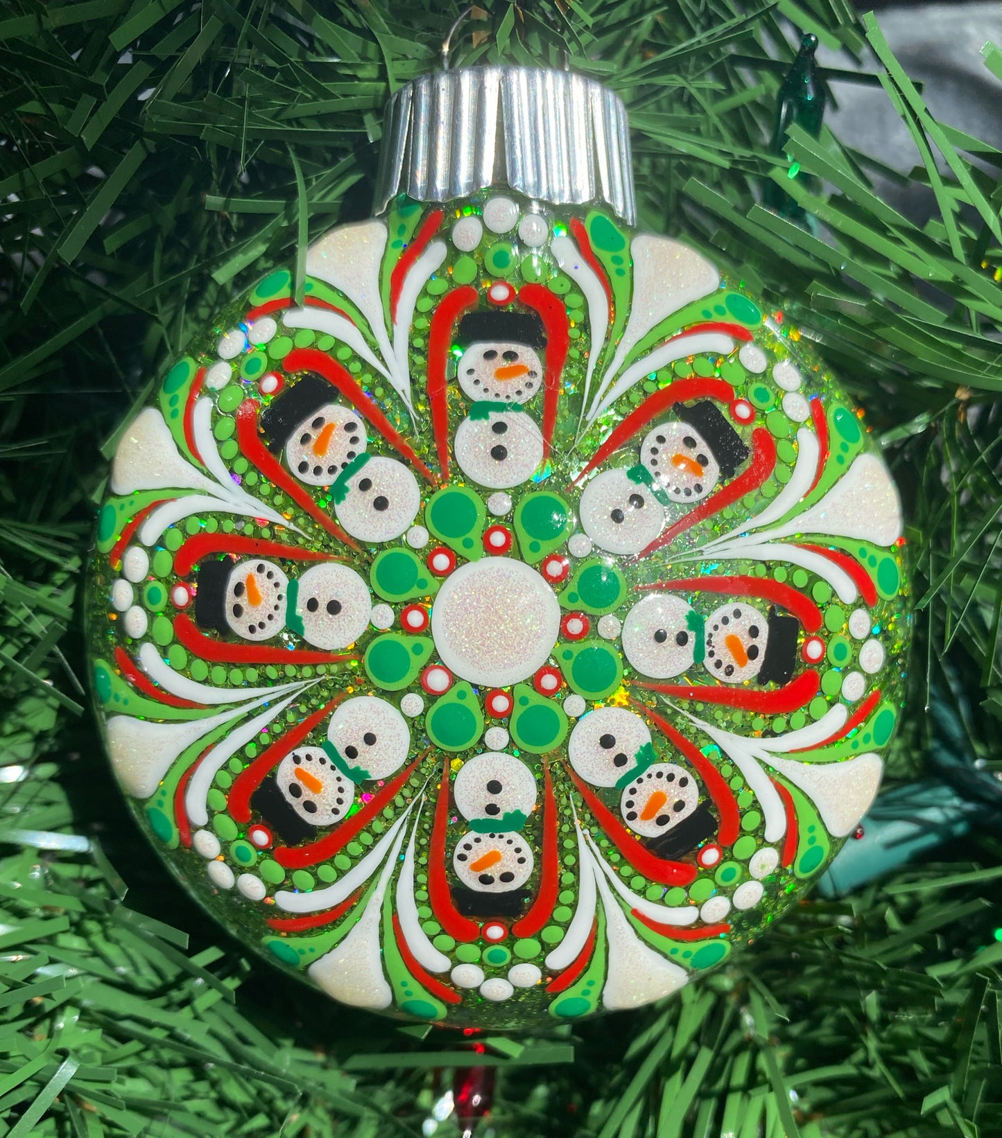 3" Red, Green & White Snowman Glitter Ornament