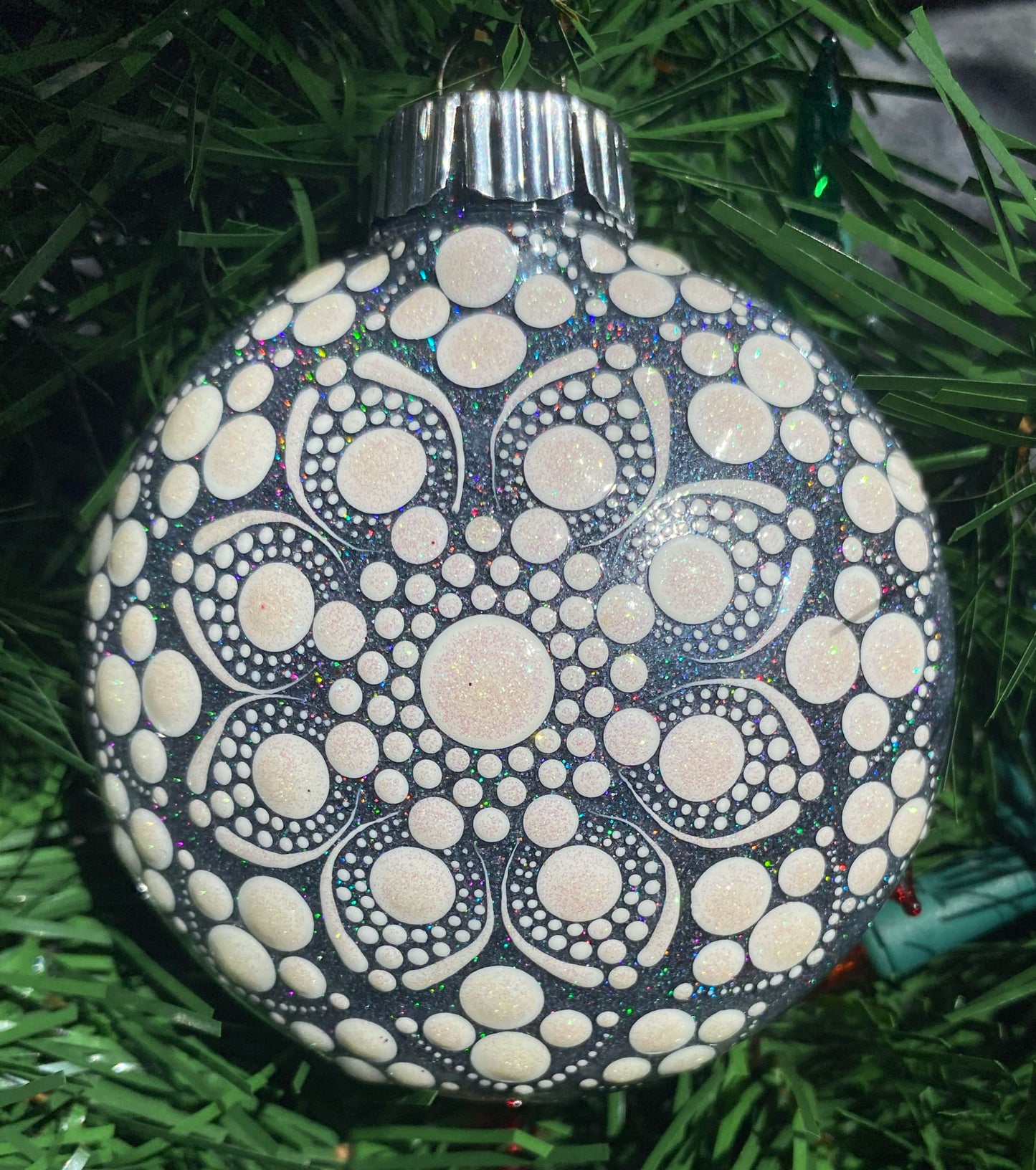 3" White Glitter Ornament