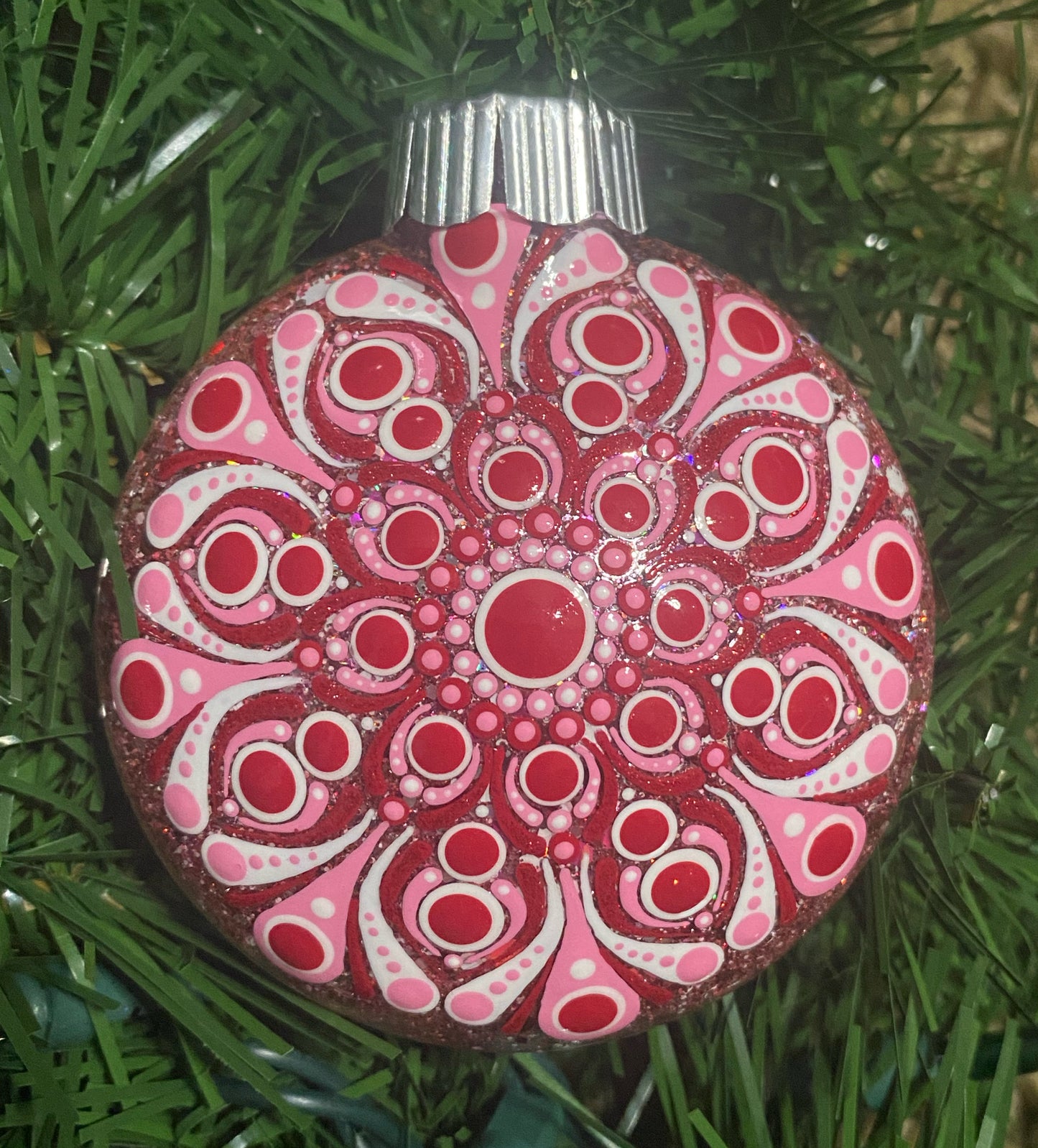 3" Red, Pink & White Glitter Ornament