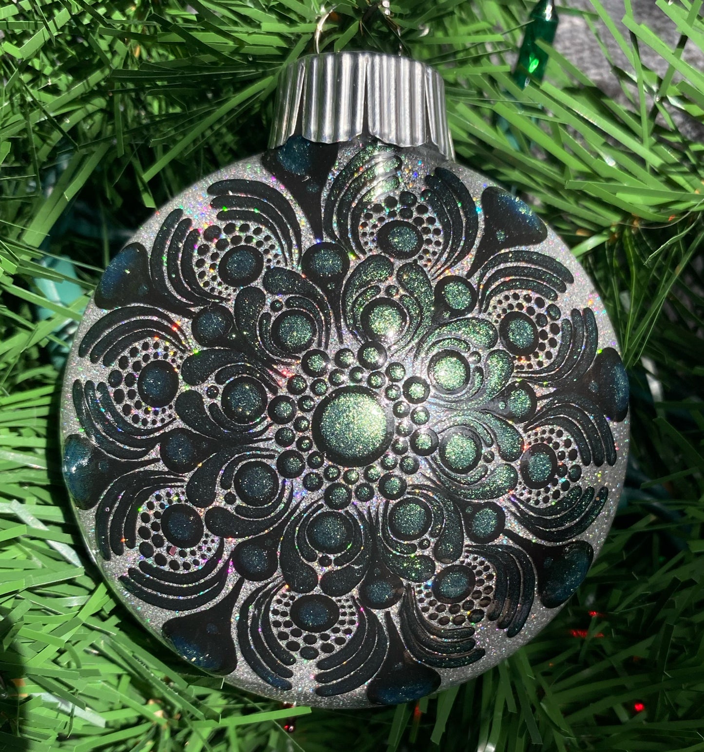 3" Light Green, Teal & Dark Blue Color Shift Glitter Ornament