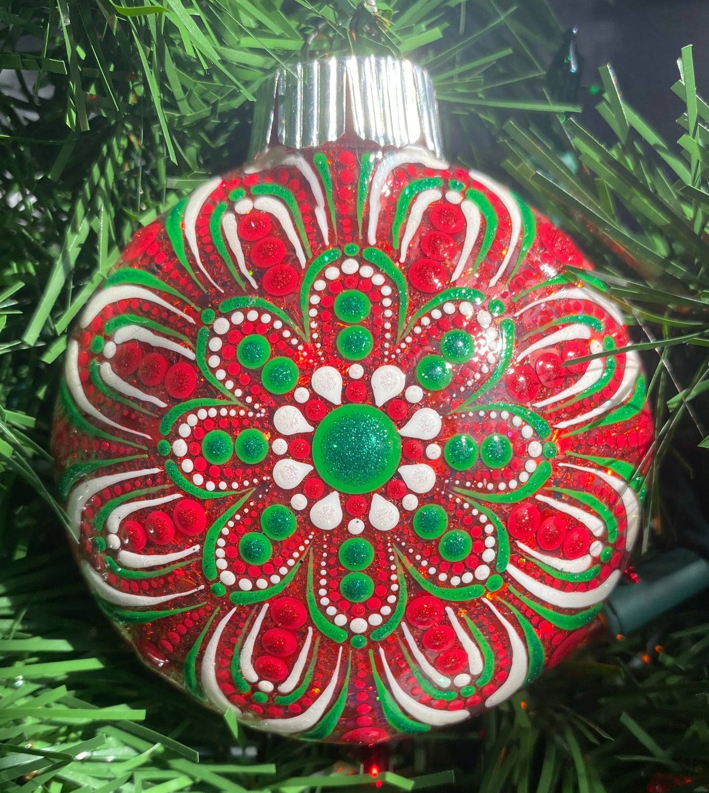 3" Red, Green, & White Glitter Ornament