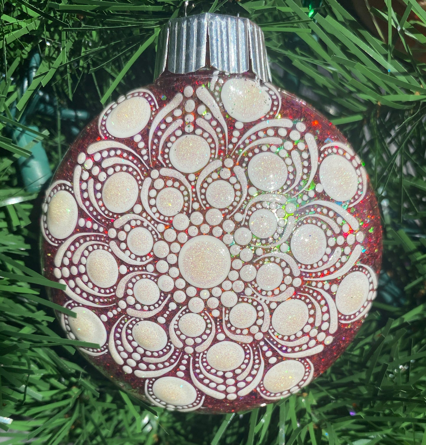 3" White Glitter Ornament