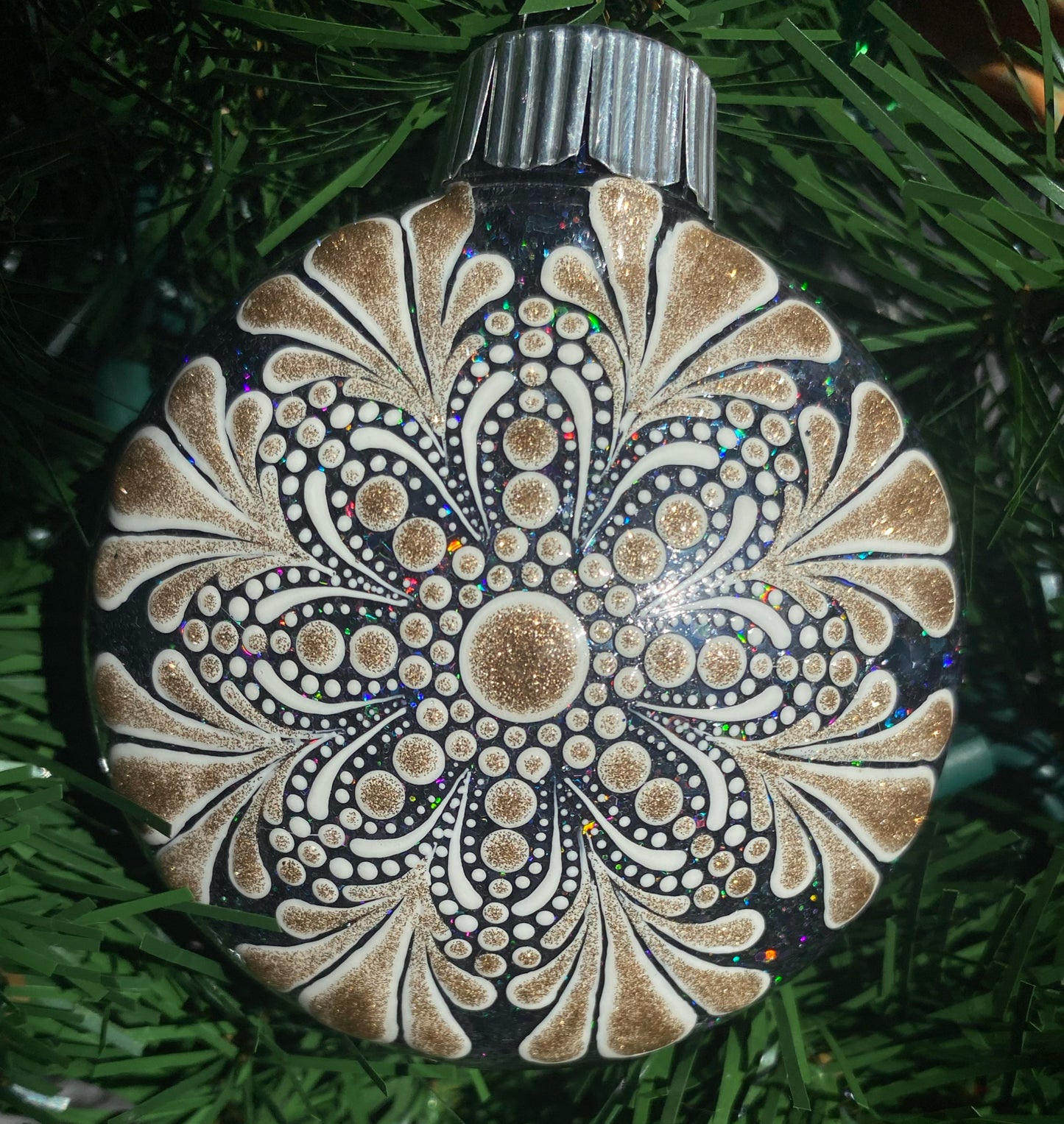 3" Rose Gold & White Glitter Ornament