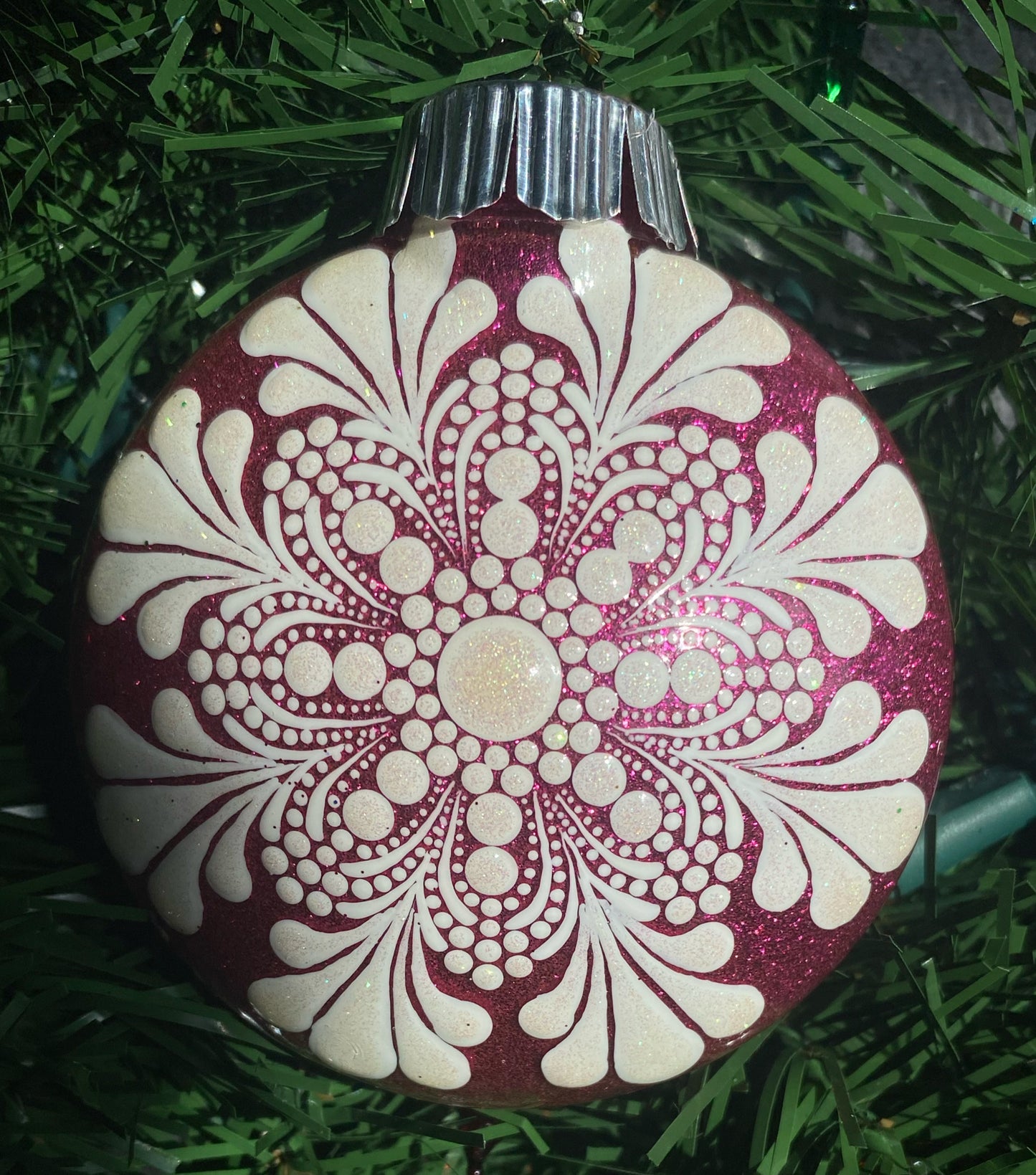 3" White Glitter Ornament