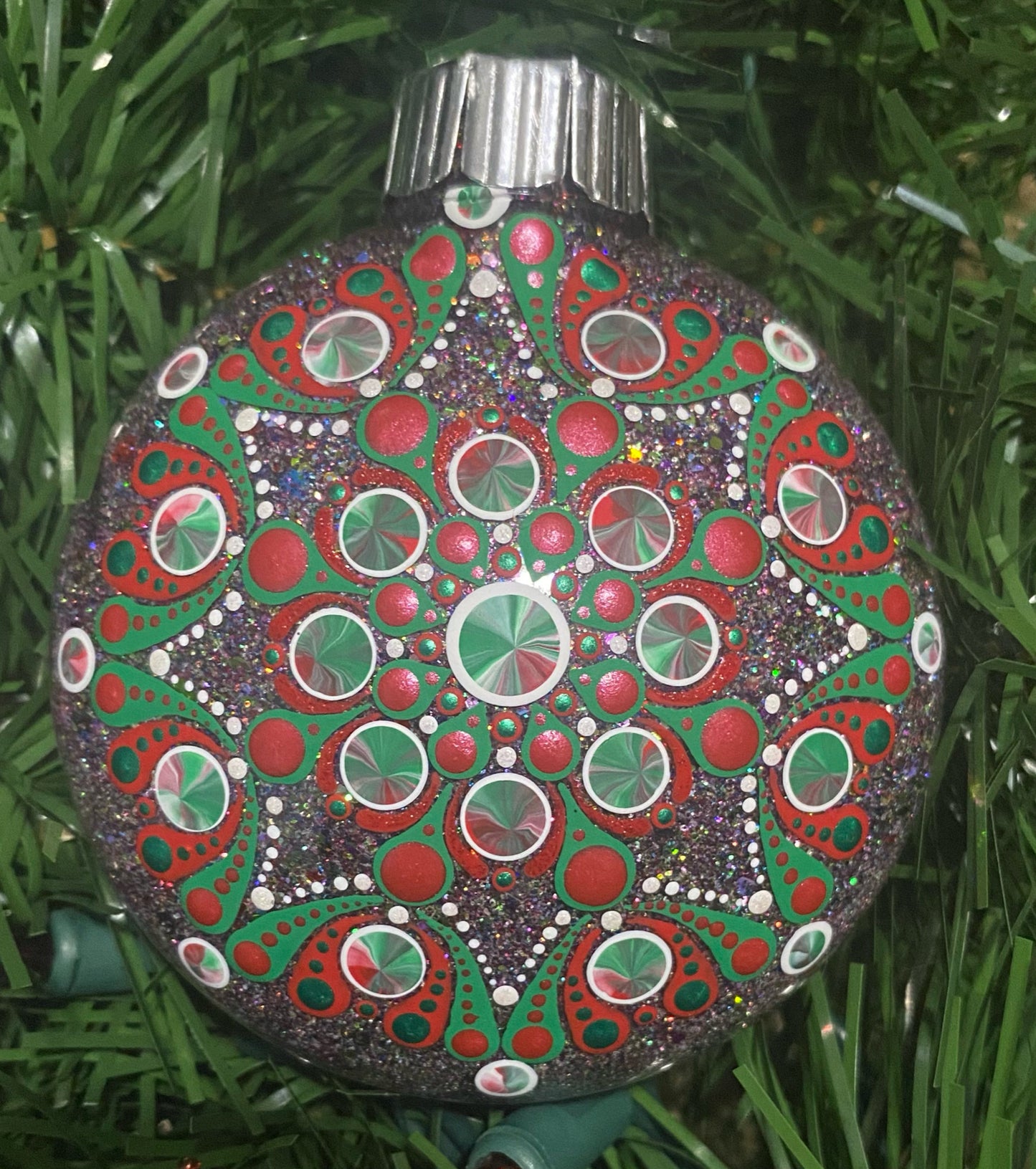 3" Green, Red & White Glitter Ornament