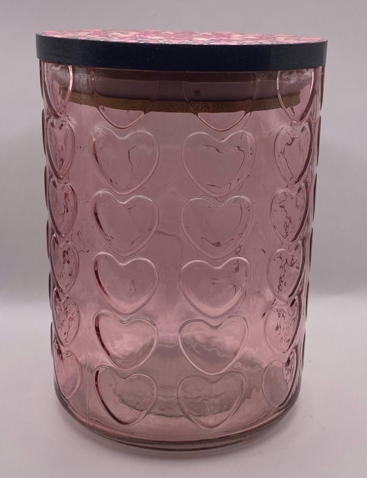 20.3 oz Pink Heart Glass Storage Container