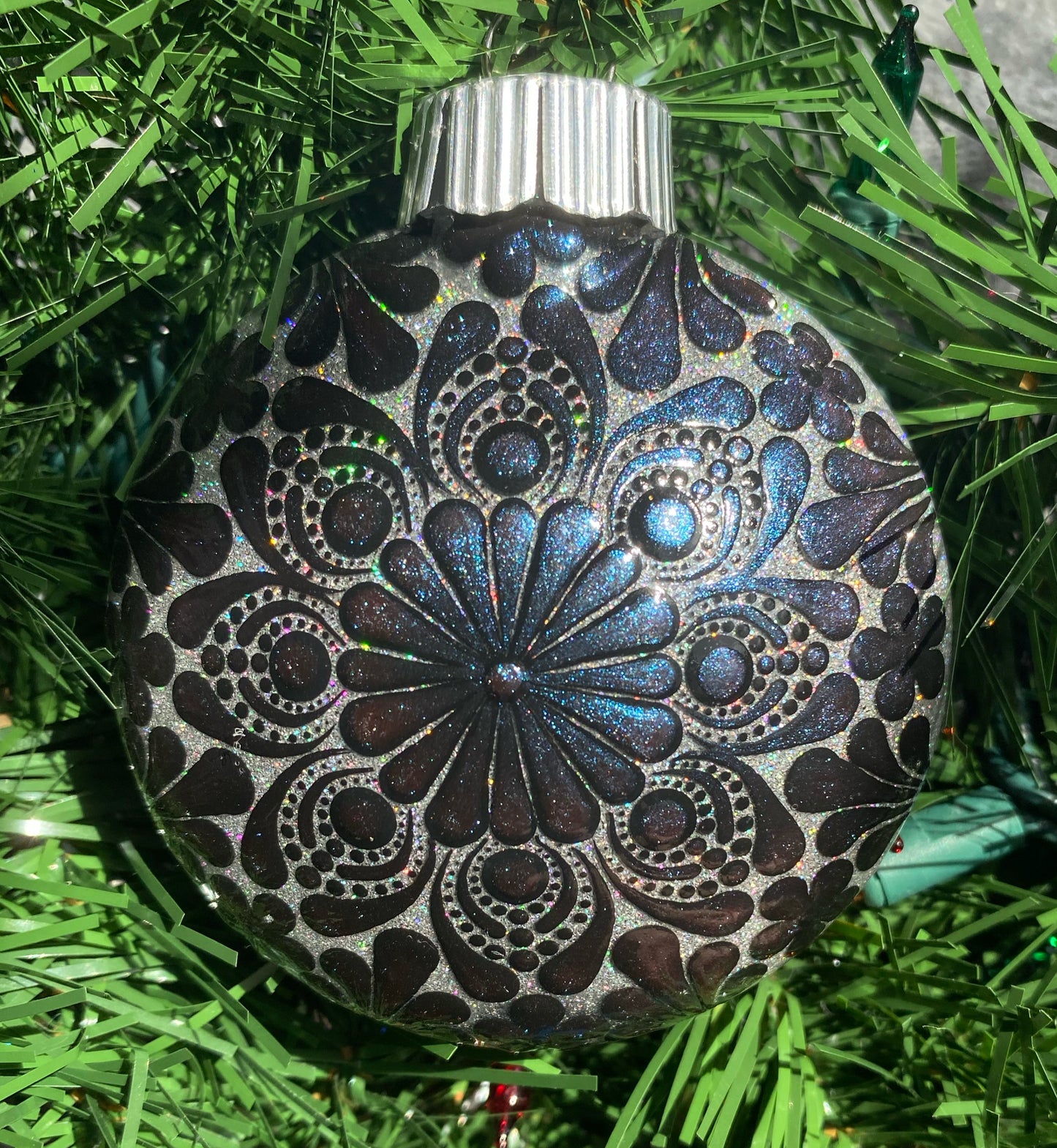 3" Purple, Blue & Dark Green Color Shift Glitter Ornament
