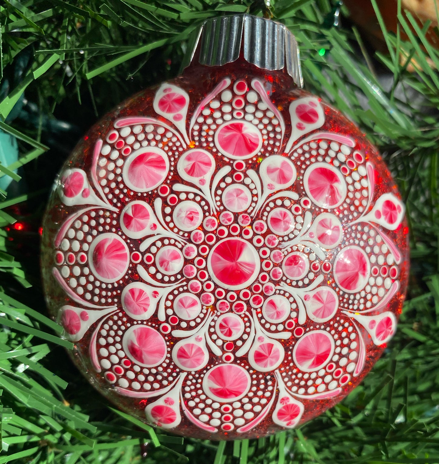 3" White Peppermint Glitter Ornament