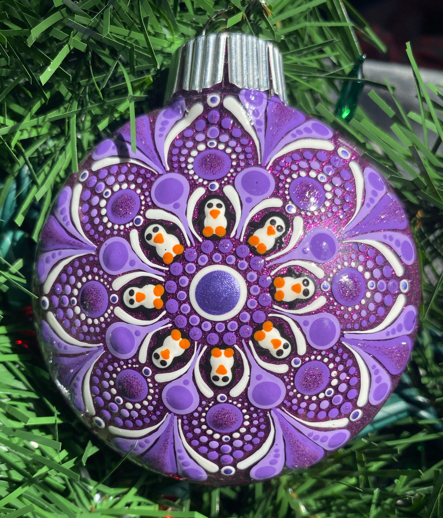 3" Purple Penguin Glitter Ornament