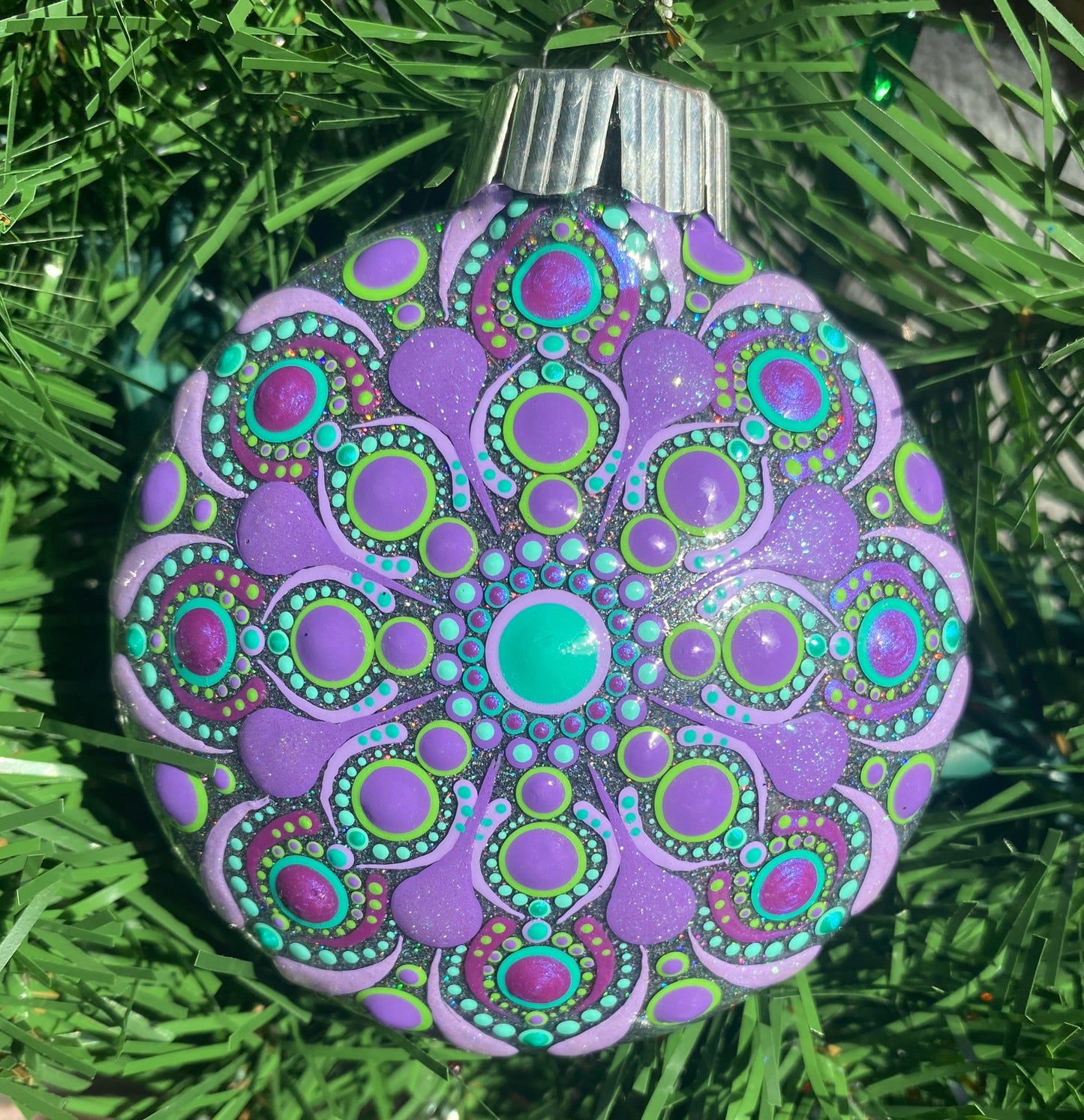 3" Teal, Green & Purple Glitter Ornament