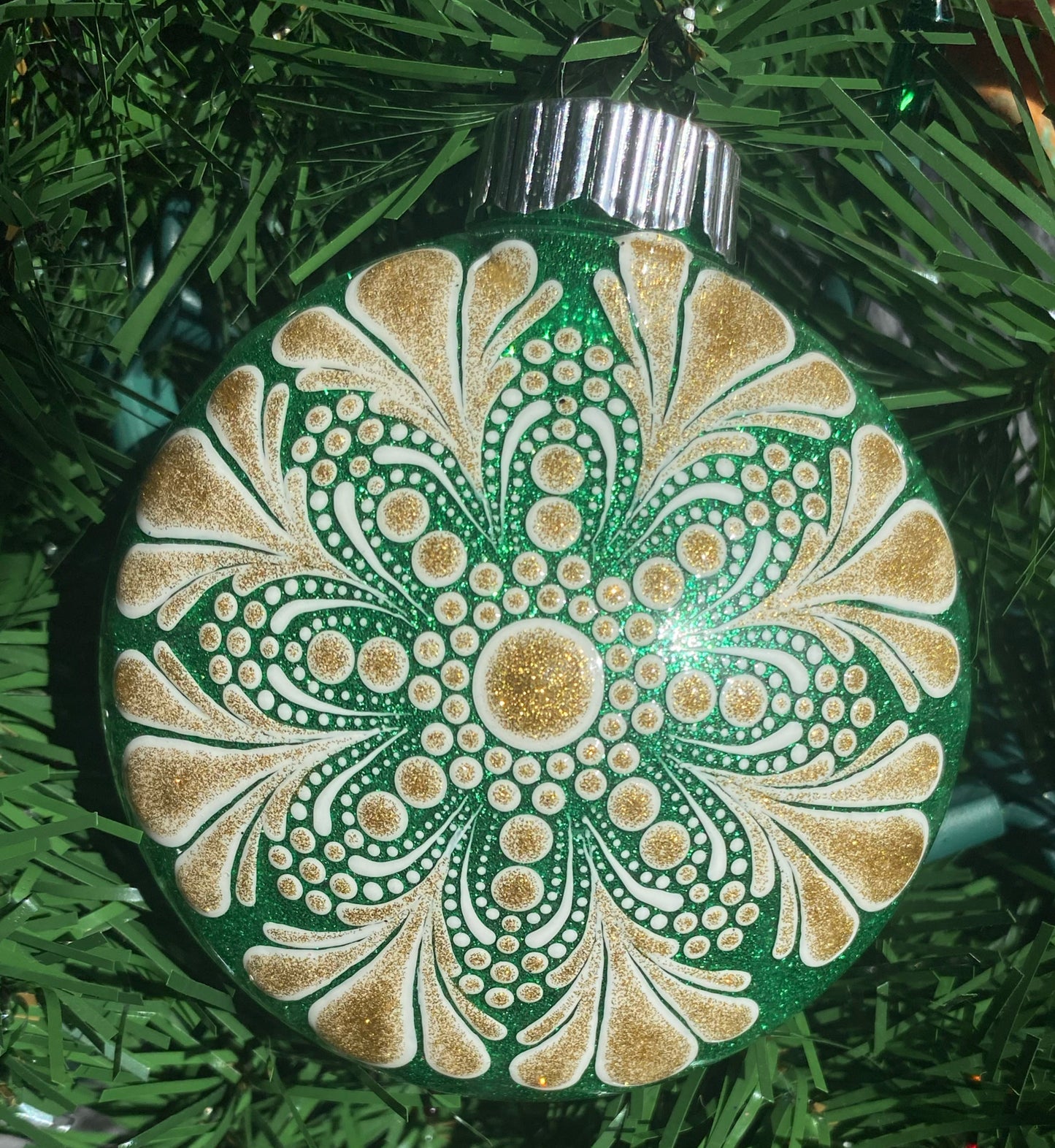 3" Gold & White Glitter Ornament