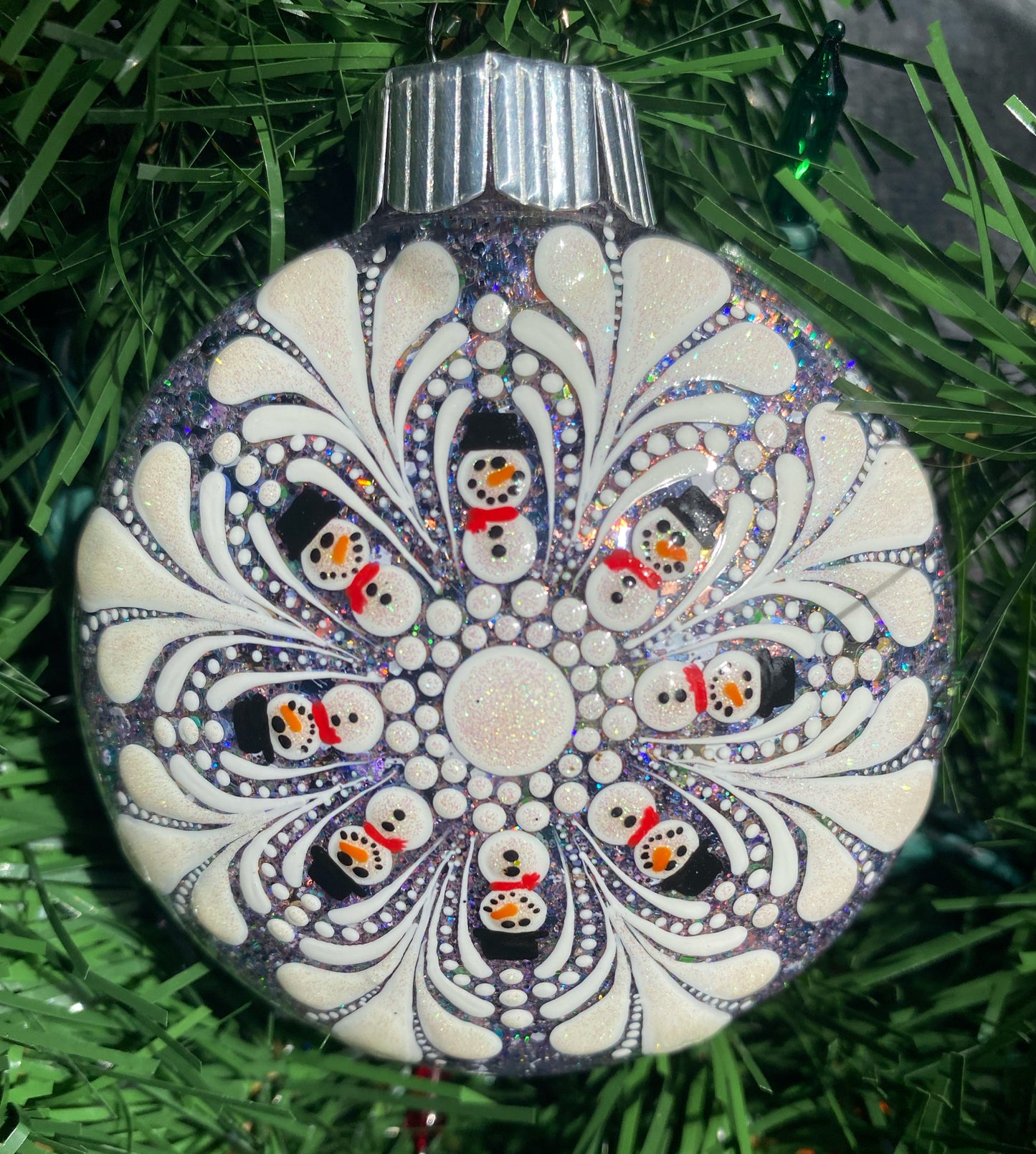 3" White Snowman Glitter Ornament