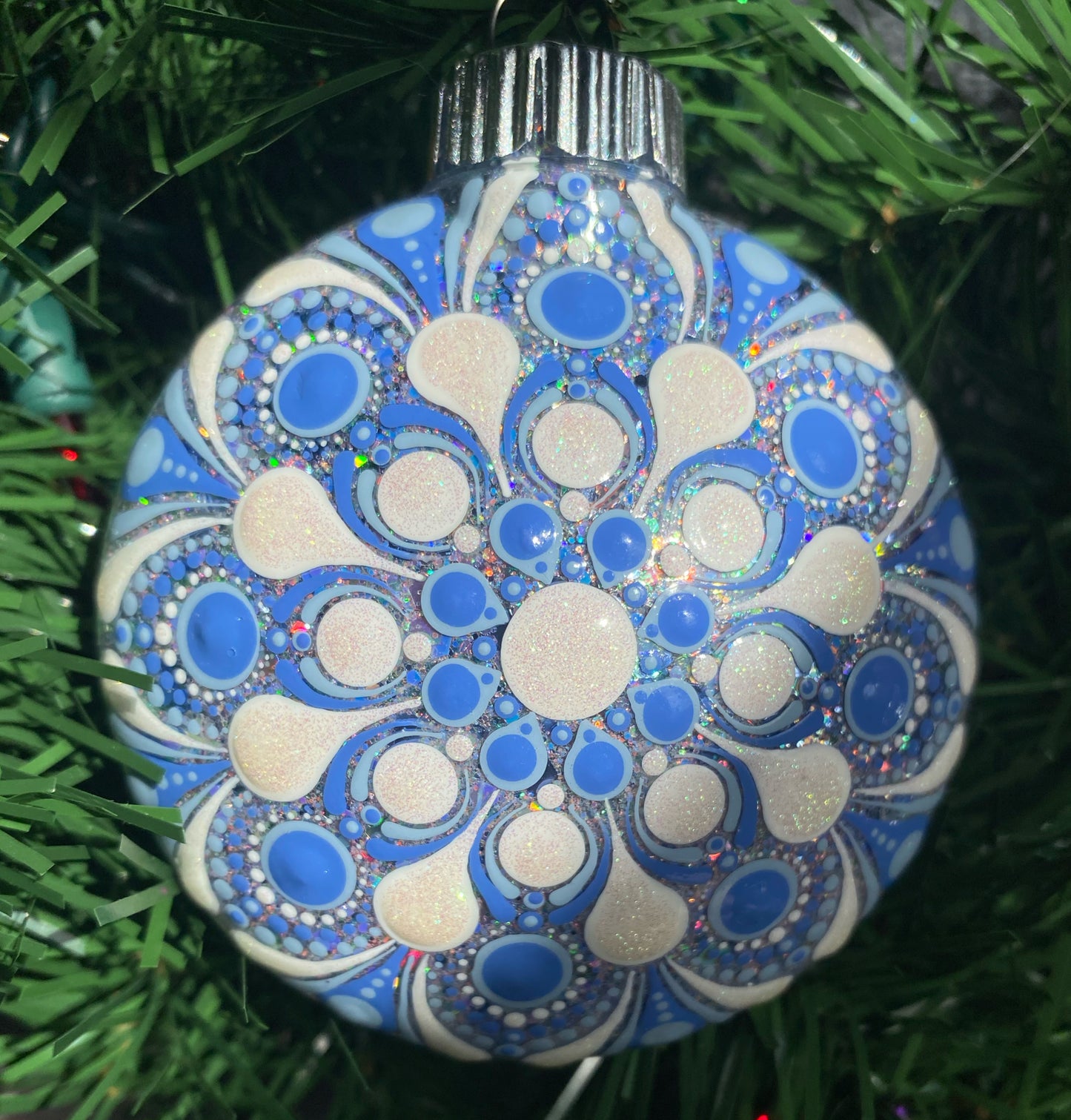 3" Blue & White Glitter Ornament