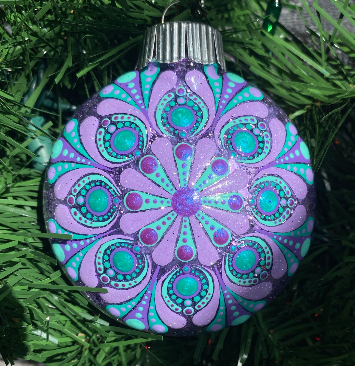 3" Purple & Teal Glitter Ornament