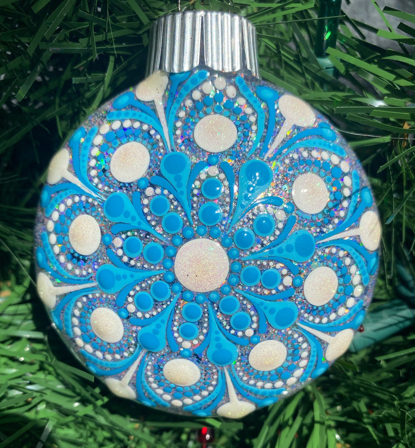 3" Blue & White Glitter Ornament