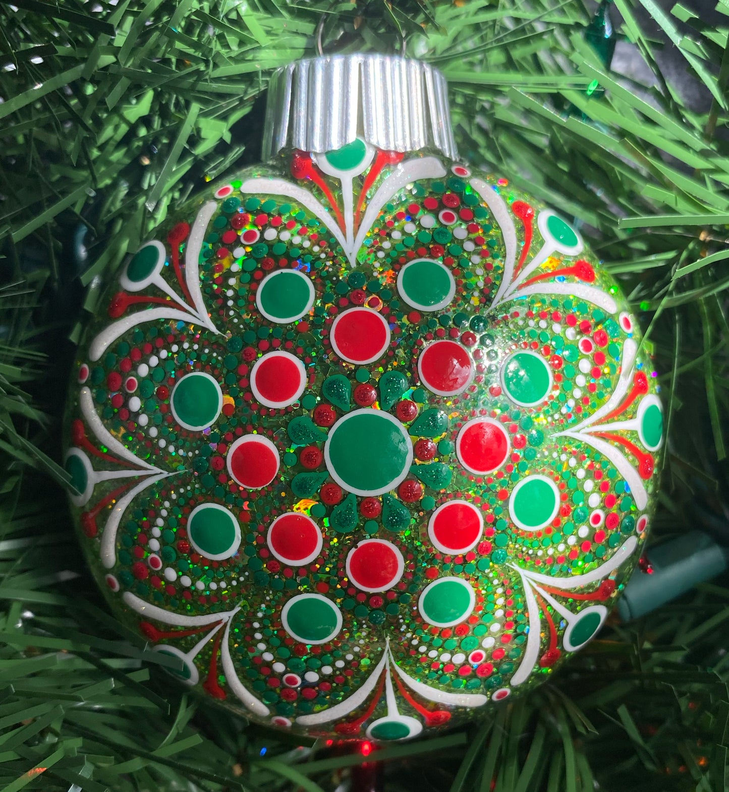 3" Red, Green & White Glitter Ornament