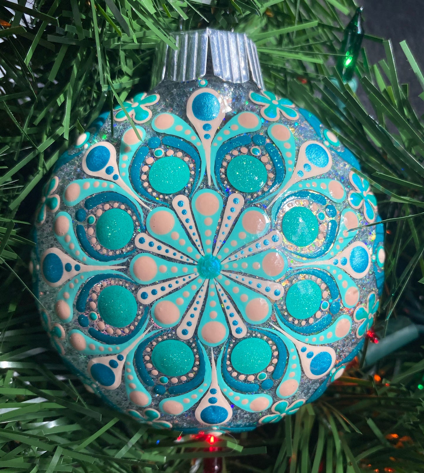 3" Teal & Tan Glitter Ornament