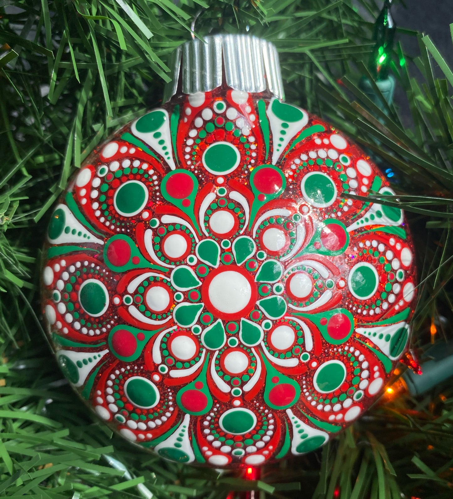 3" Red, Green & White Glitter Ornament
