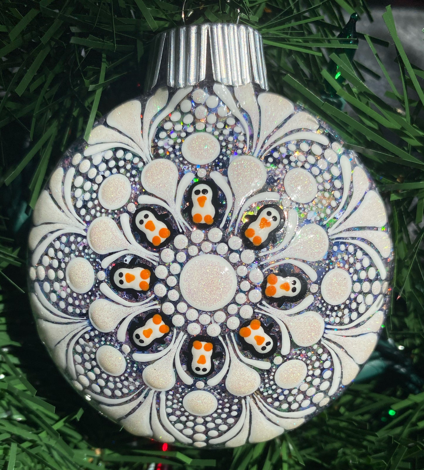 3" White Penguin Glitter Ornament