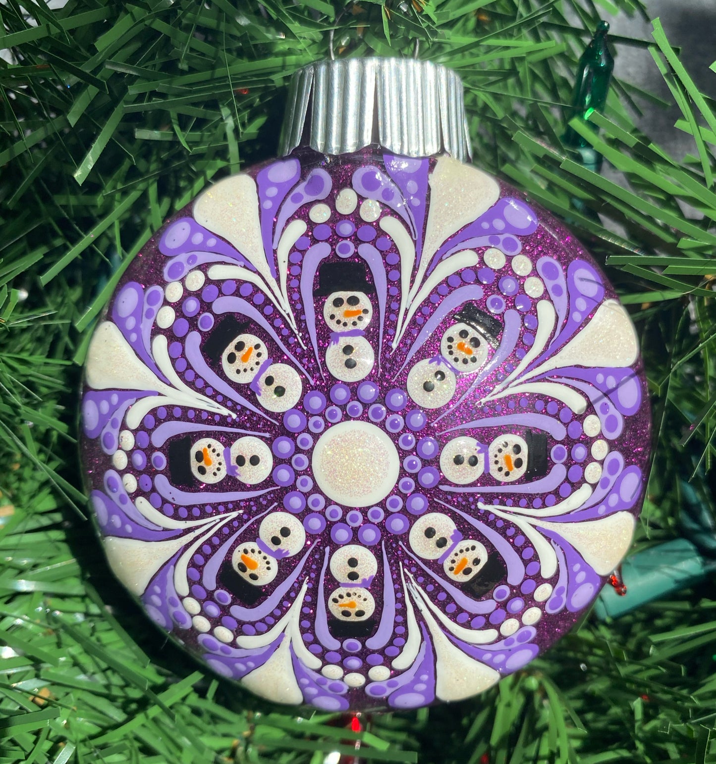 3" Purple Snowman Glitter Ornament