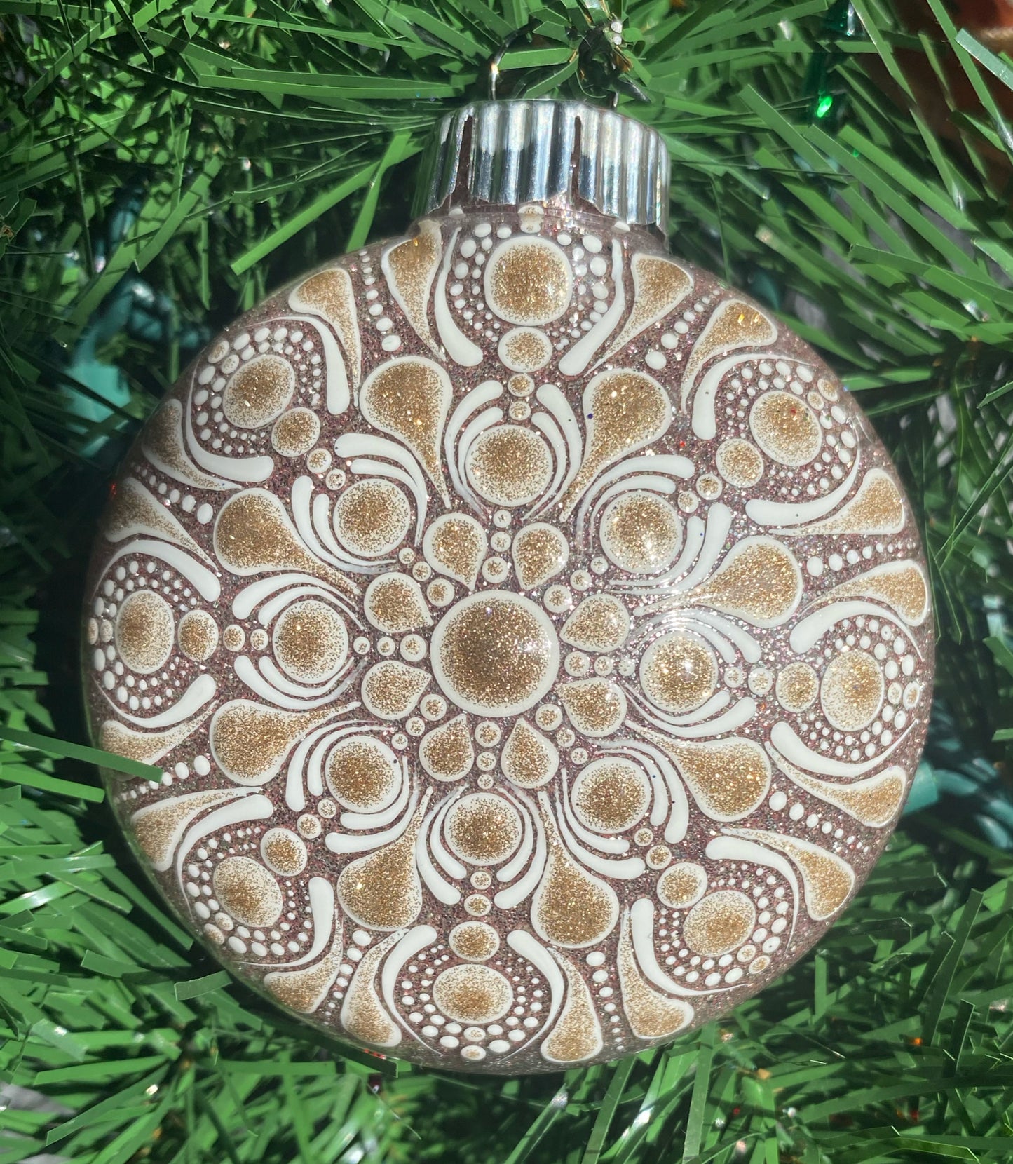 3" Gold & White Glitter Ornament