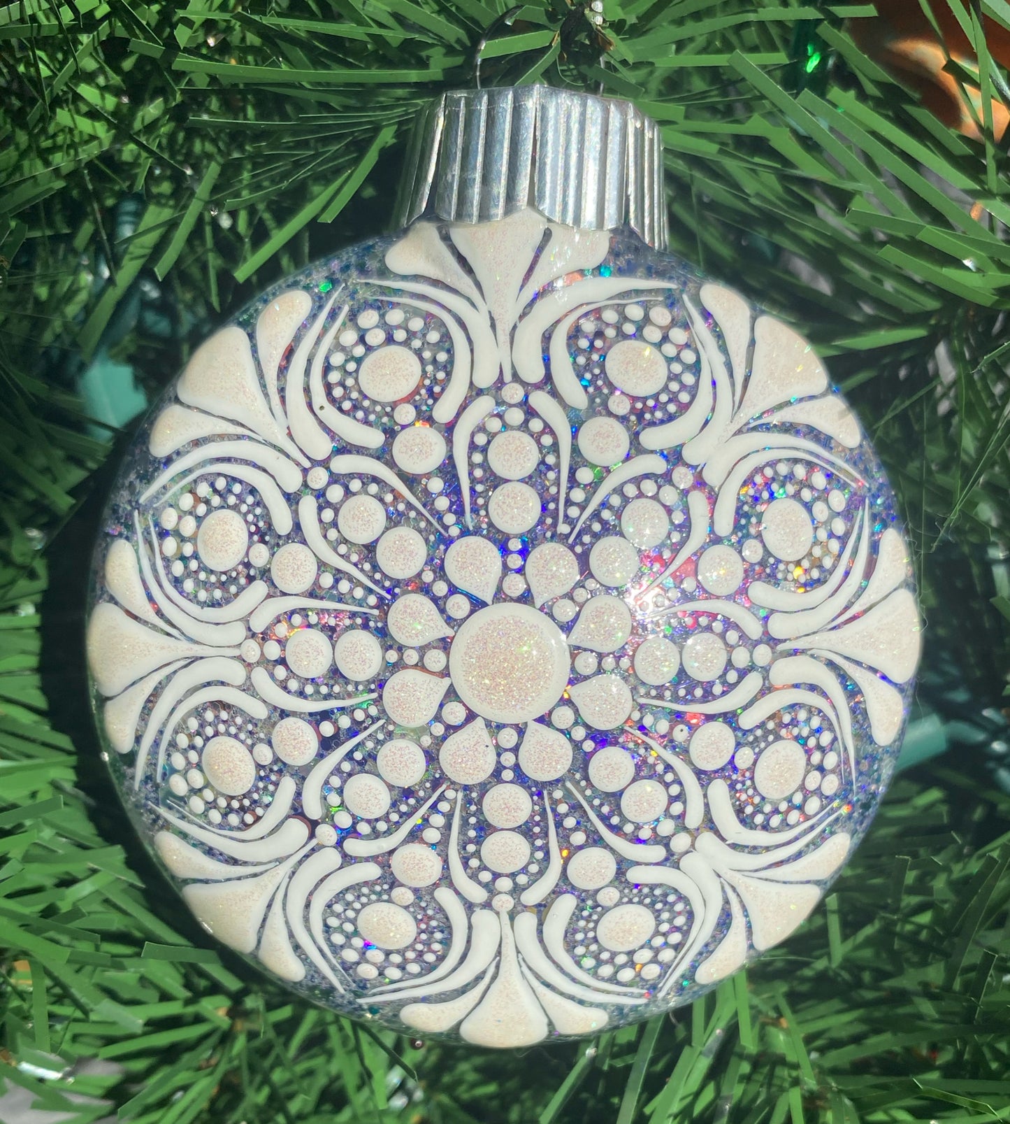 3" White Glitter Ornament