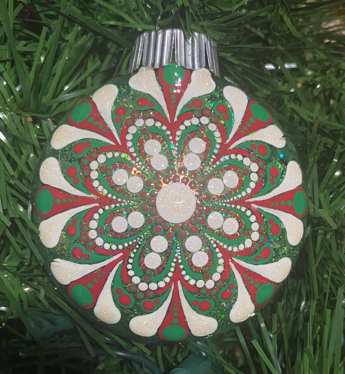 3" Red, Green & White Glitter Ornament