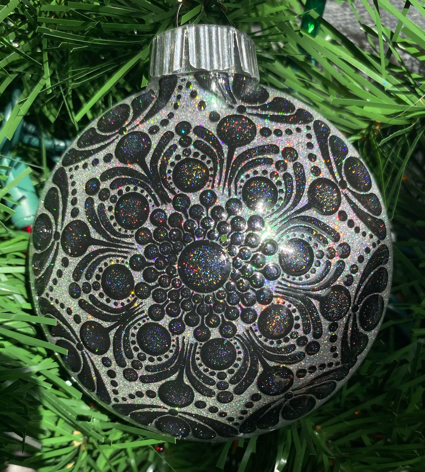 3" Hologram Black Glitter Ornament