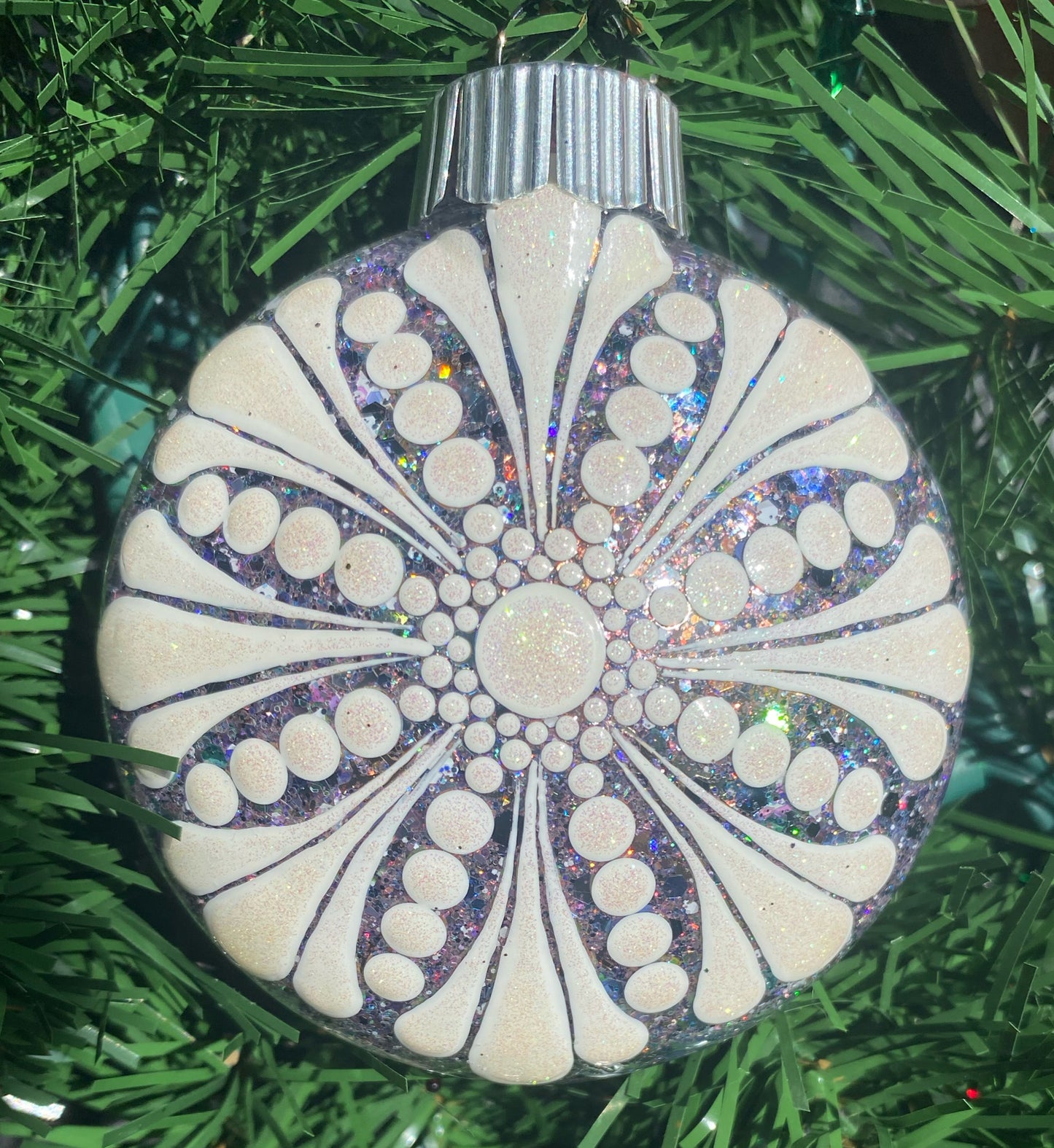 3" White Glitter Ornament