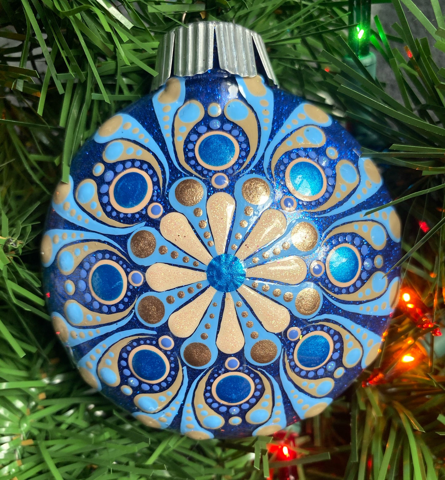 3" Blue, Tan & Brown Glitter Ornament