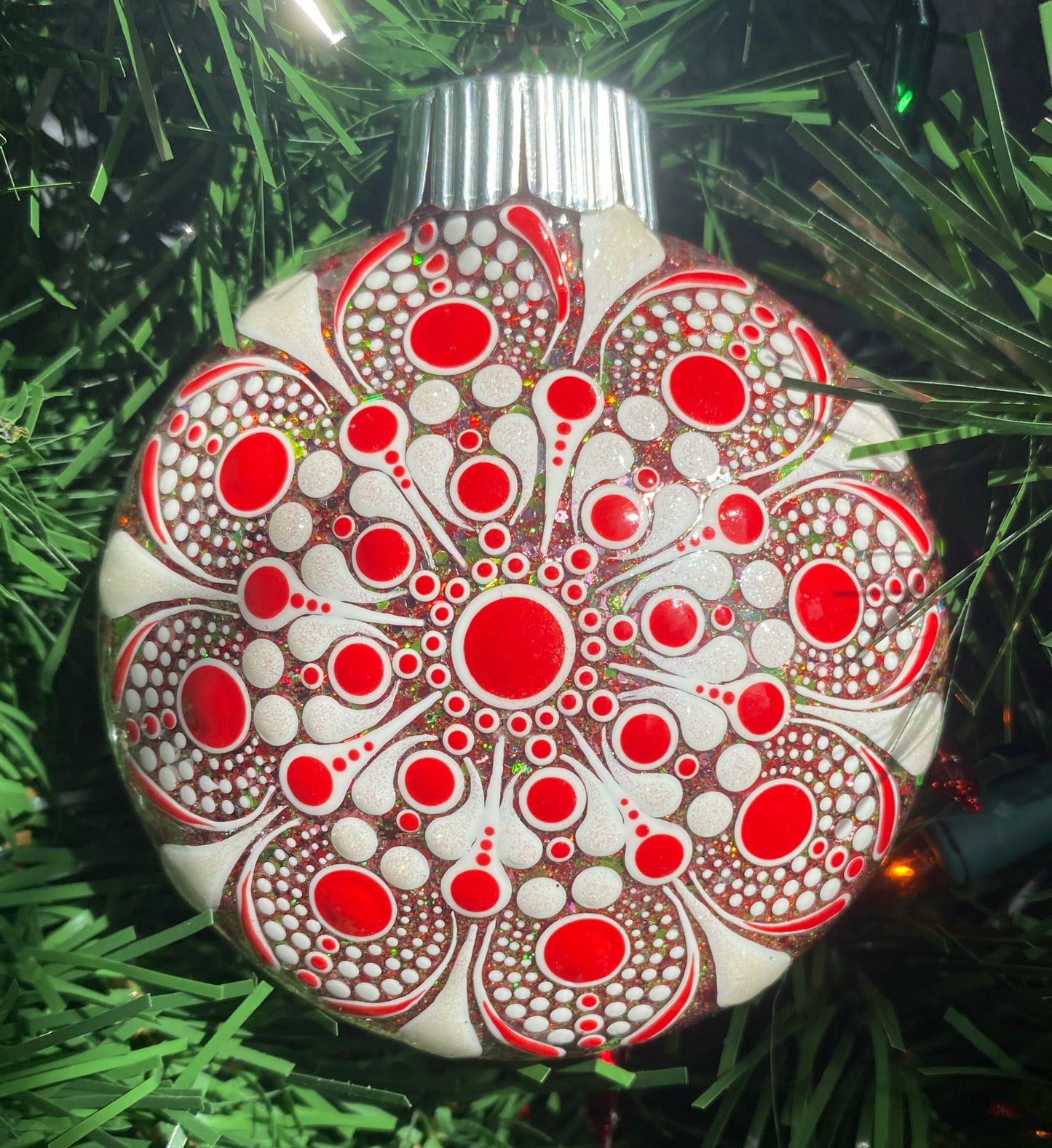 3" Red & White Glitter Ornament