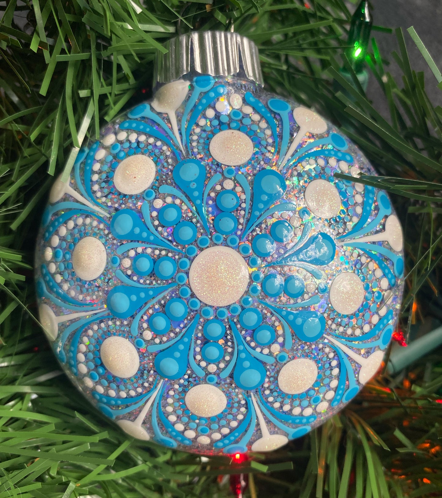 3" Blue & White Glitter Ornament