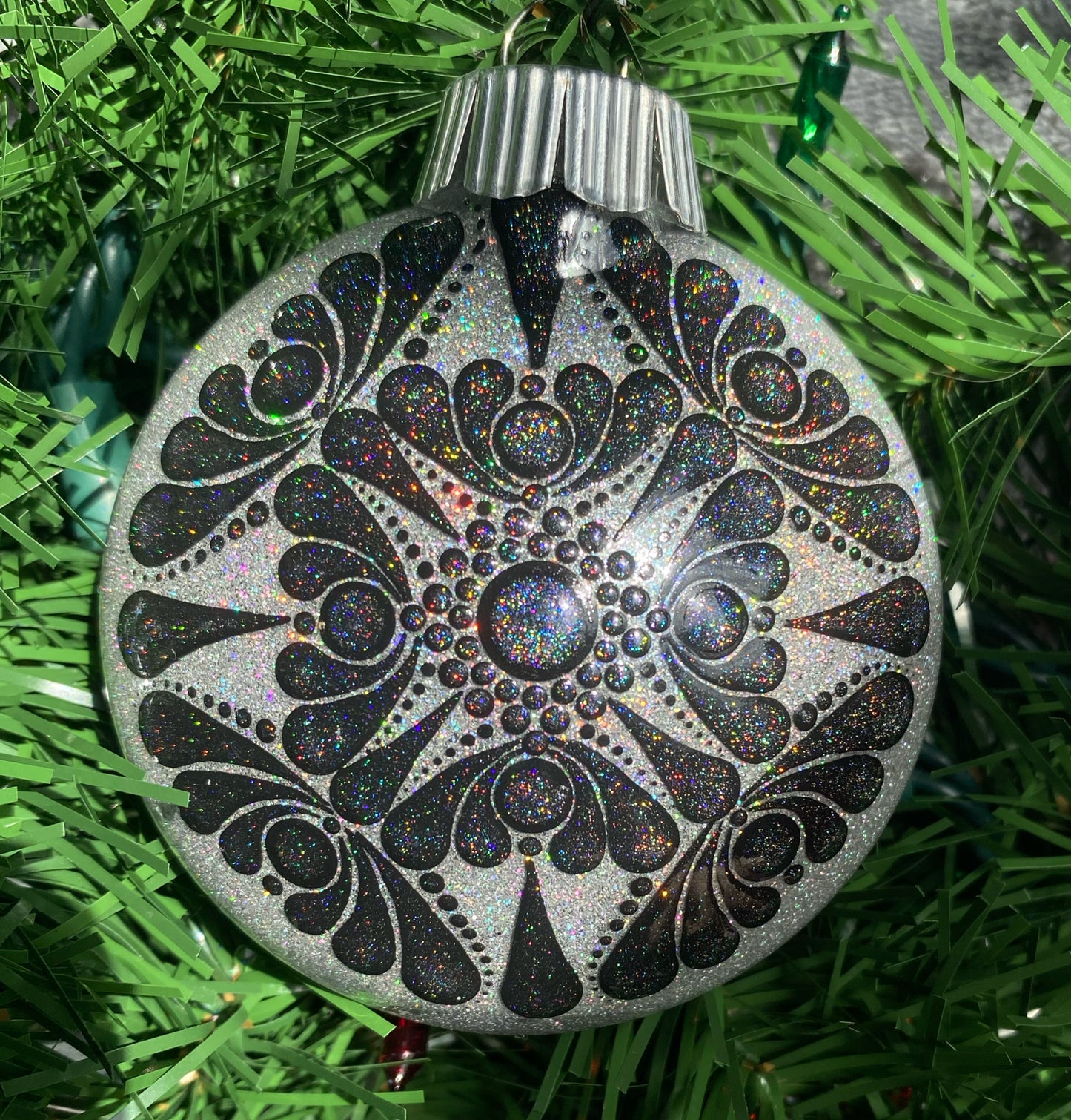 3" Hologram Black Glitter Ornament