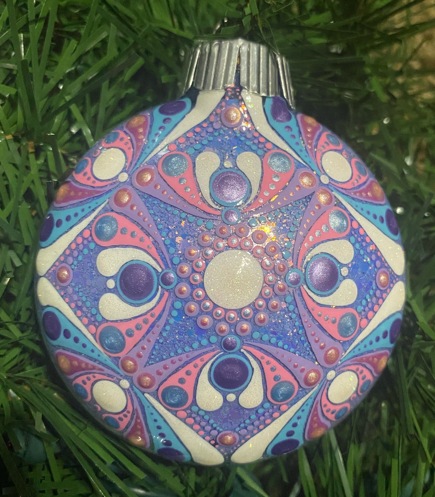 3" White, Purple, Blue & Pink Glitter Ornament
