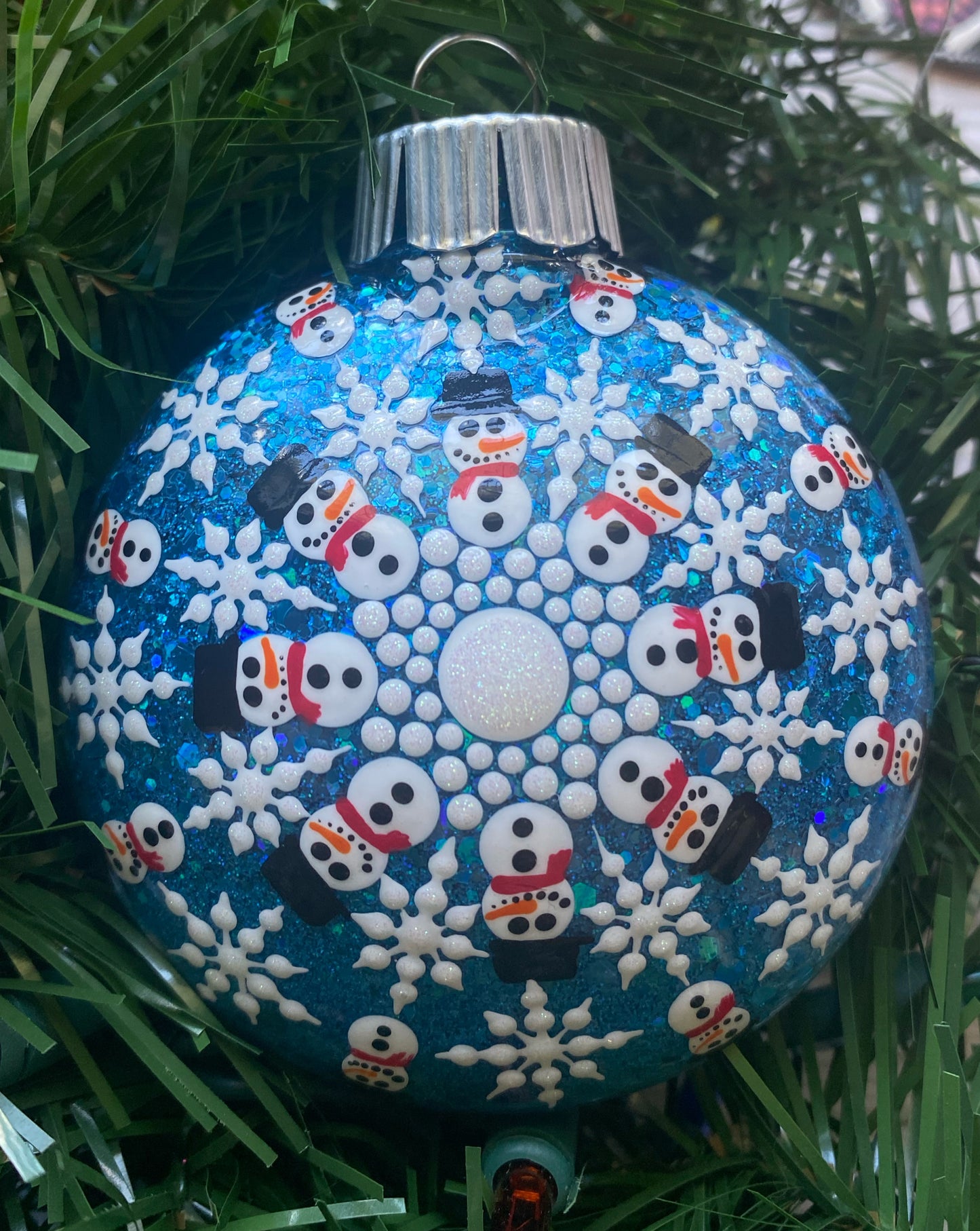 3" White Snowman Glitter Ornament