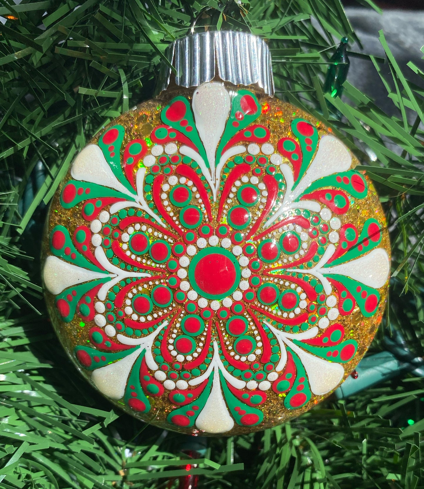 3" Red, Green & White Glitter Ornament
