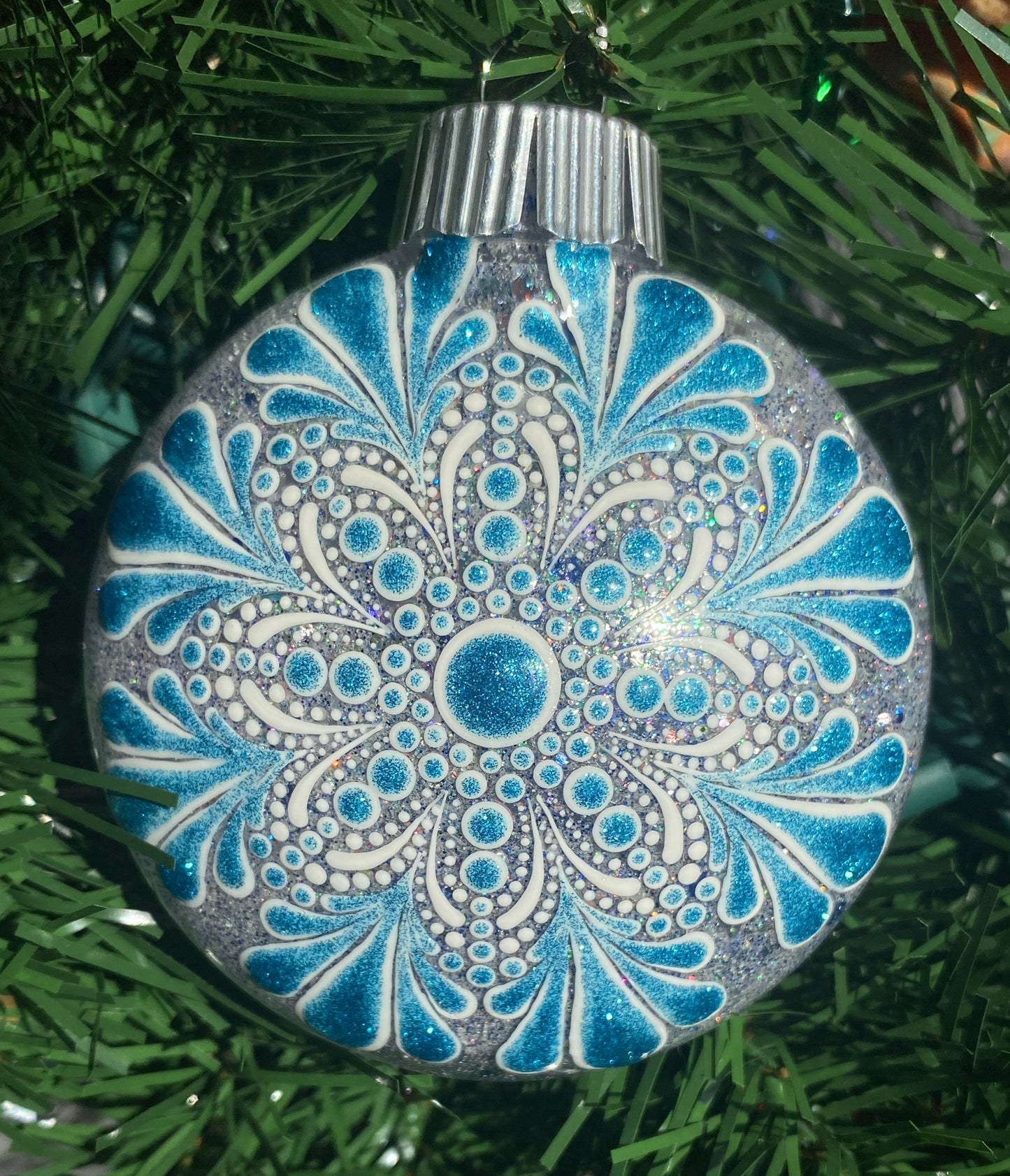 3" Blue & White Glitter Ornament