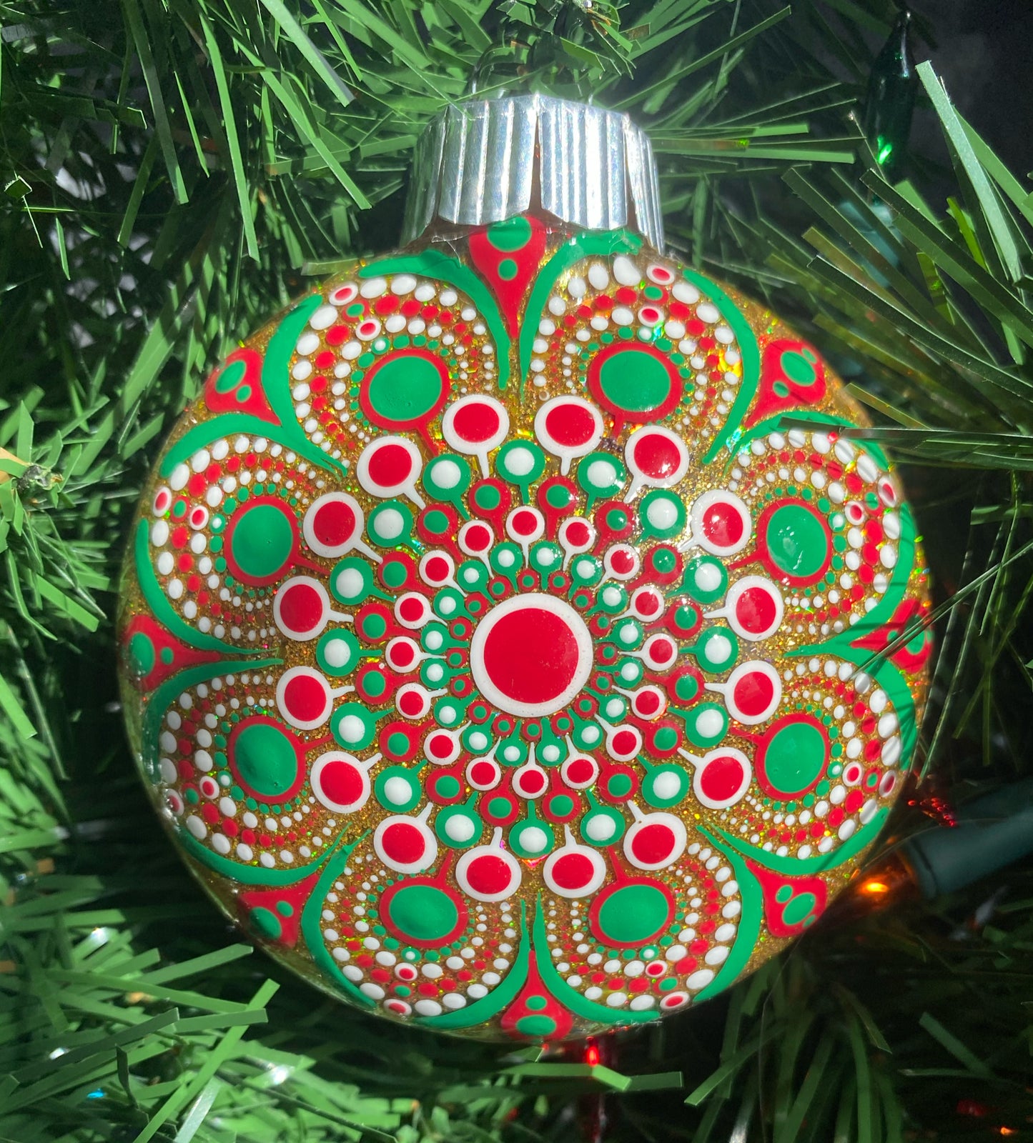 3" Red, Green & White Glitter Ornament