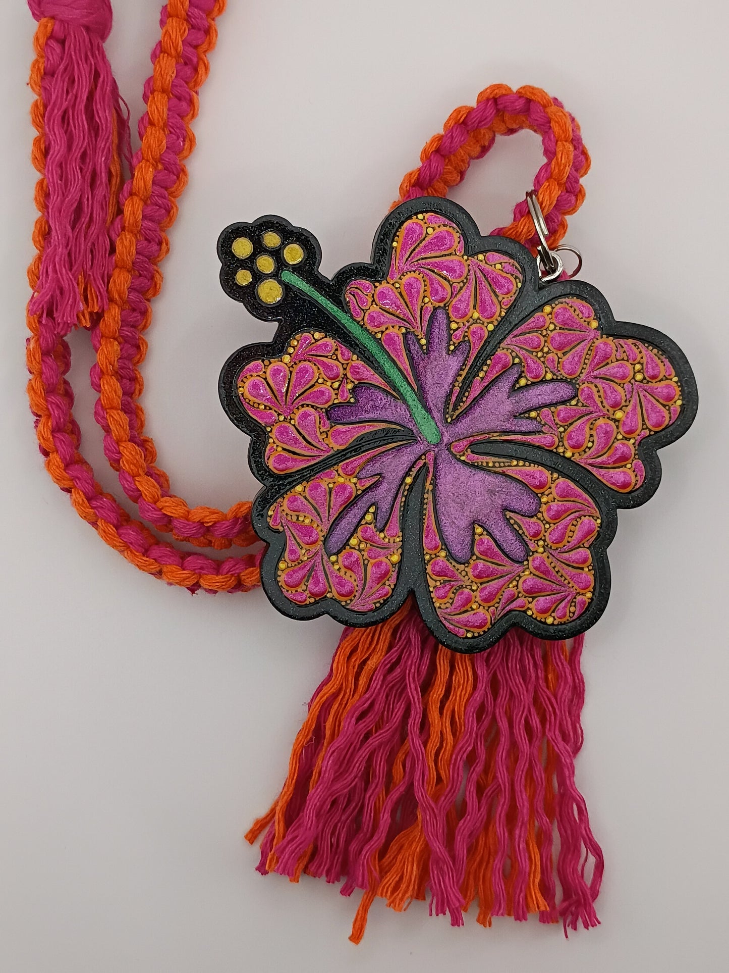 Pink & Orange Hibiscus Car Charm
