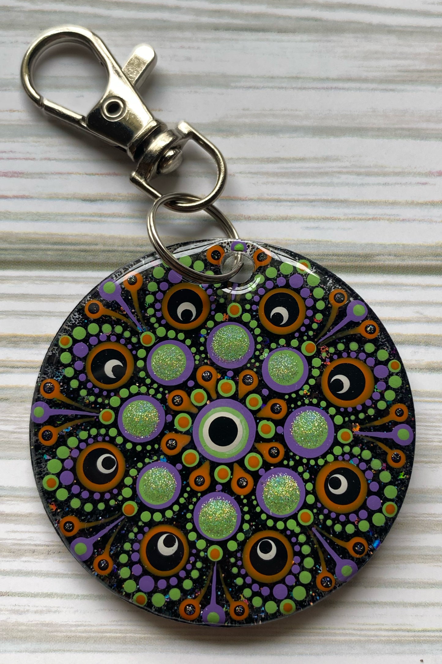 Green, Orange & Purple Glitter Keychain