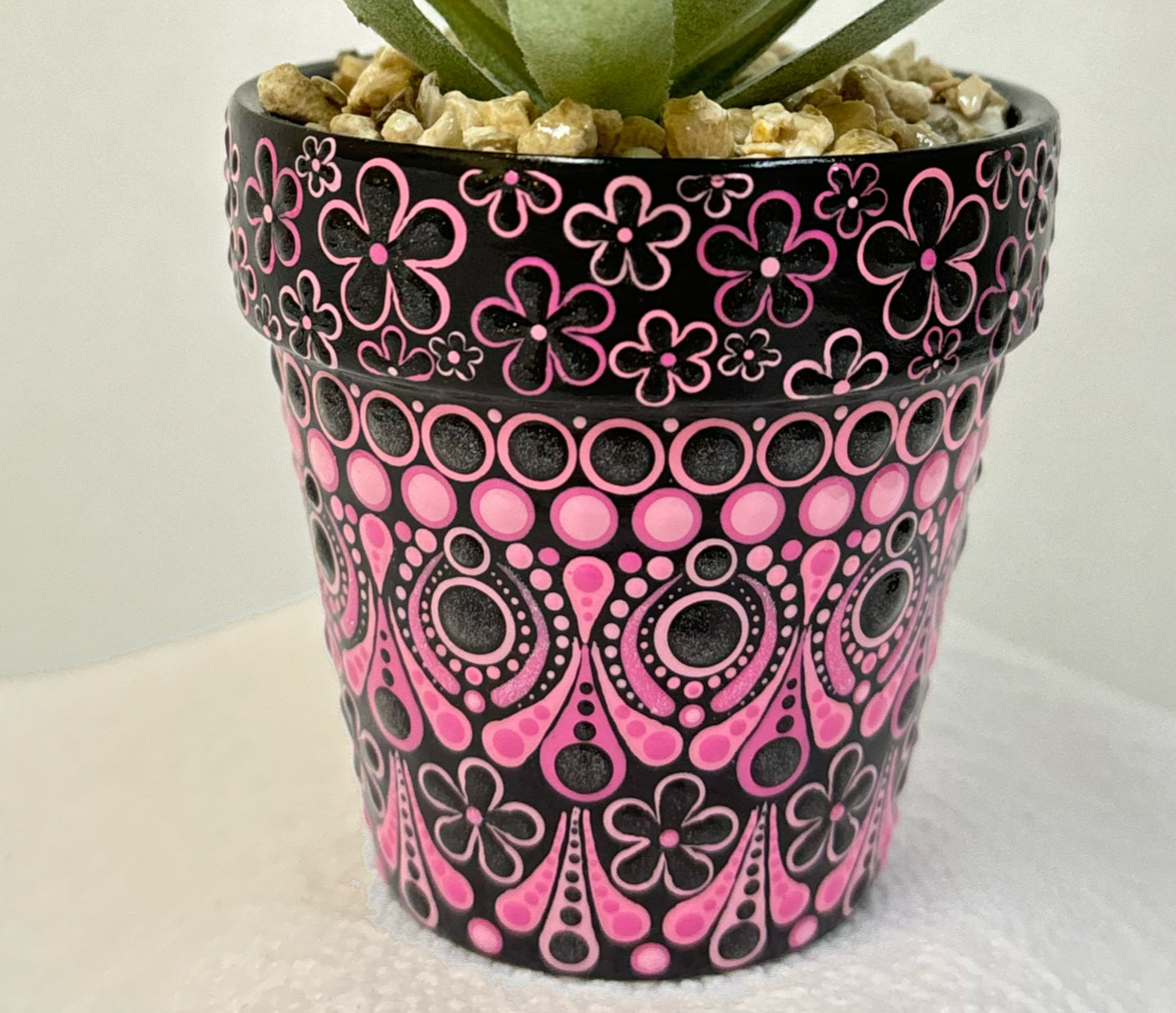 Pink & Black Floral Pot