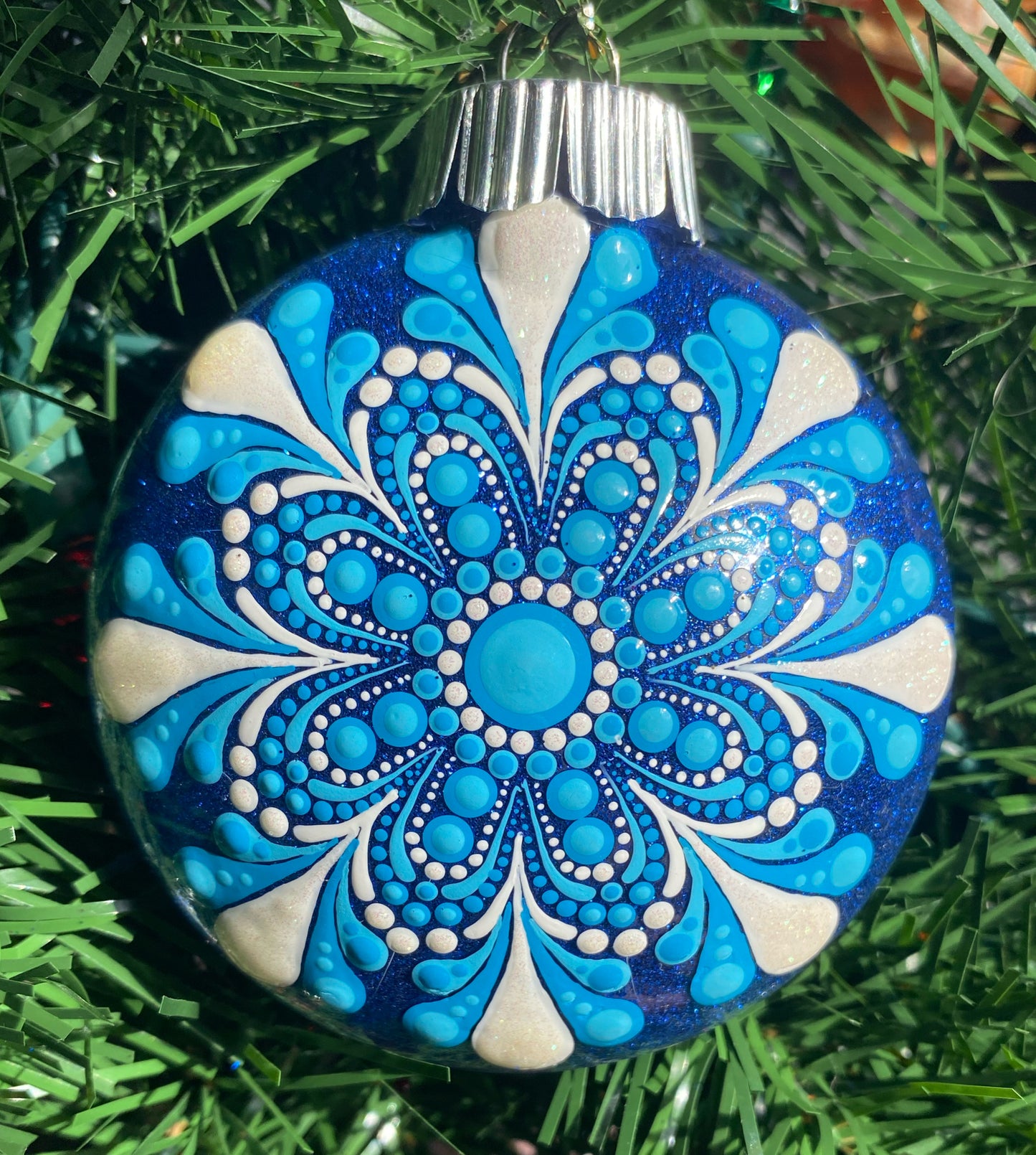3" Blue & White Glitter Ornament