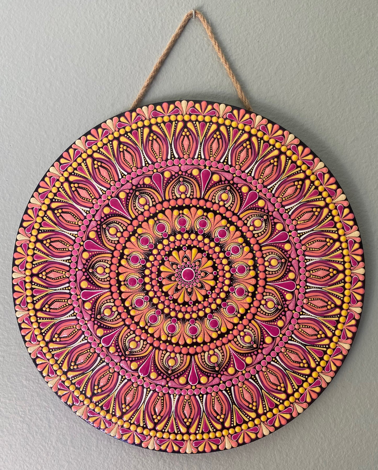 12" Yellow & Pink Wood Round