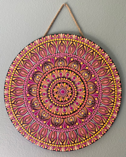 12" Yellow & Pink Wood Round