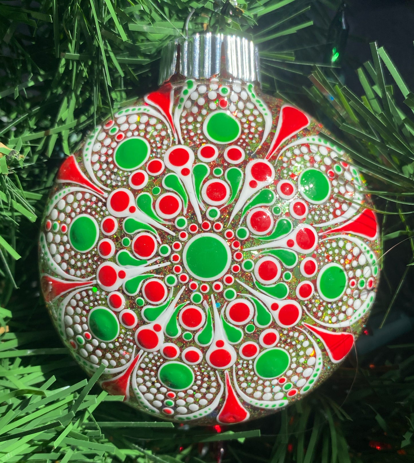 3" Red, Green & White Glitter Ornament