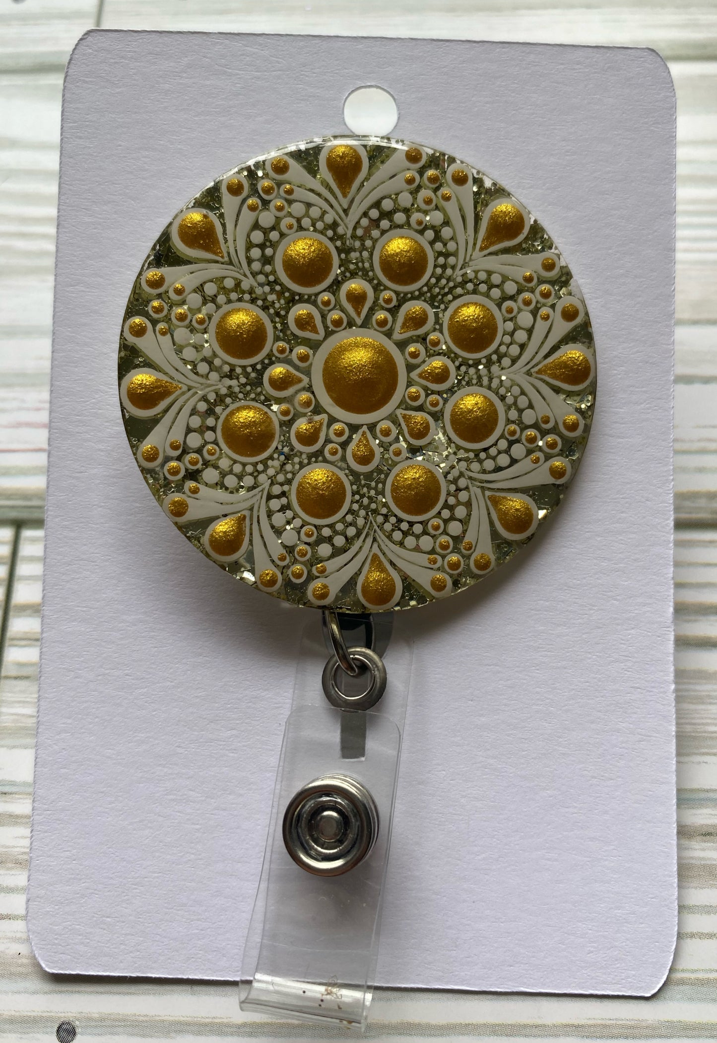 Gold & White Glitter Badge Reel