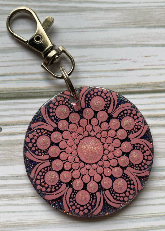 Coral Glitter Keychain