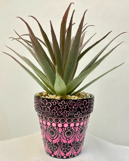 Pink & Black Floral Pot