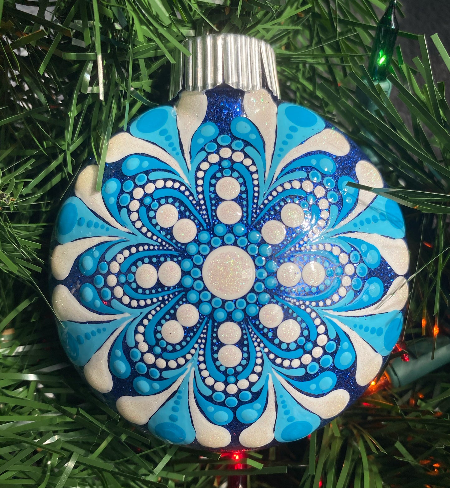 3" Blue & White Glitter Ornament