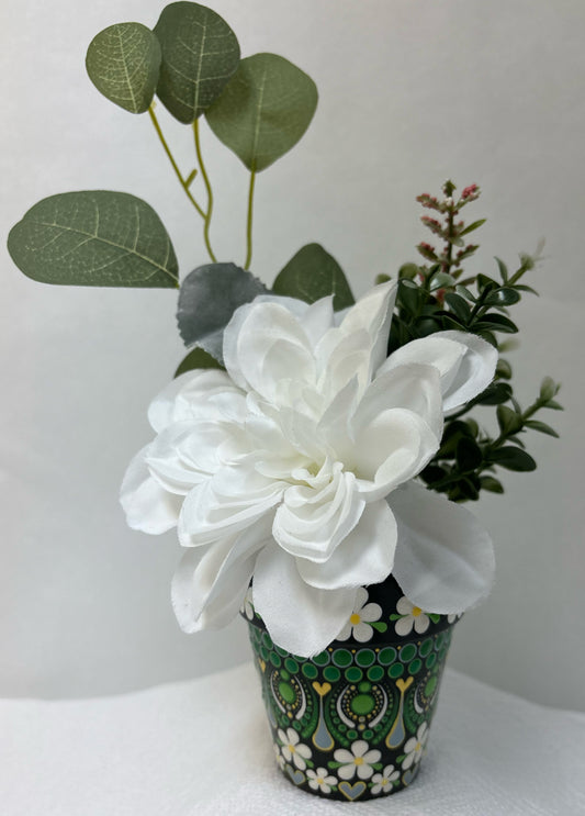 White & Green Floral Pot